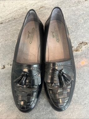 Florsheim Barletta Black Leather Tassel Woven Loafers Italian Made